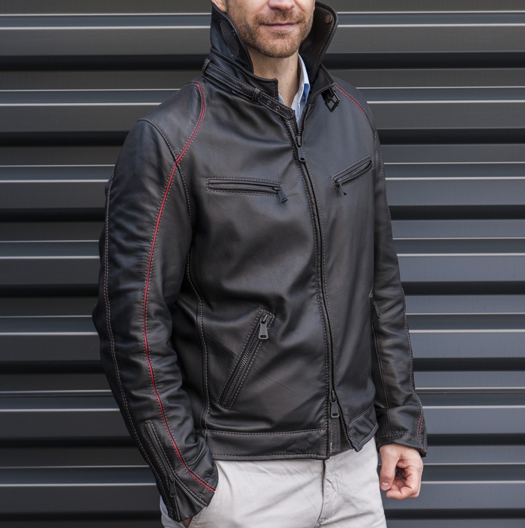 Roadman - Heinz Bauer Herren Lederjacke - Lamm exquisit schwarz/rot