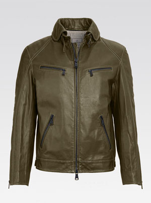 Heinz Bauer Herren Lederjacke - Modell Roadman Lammnappa avocado