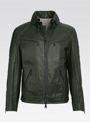 Heinz Bauer Herren Lederjacke - Modell Roadman Lammnappa oliv