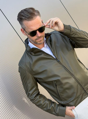 Heinz Bauer Herrenlederjacke - Modell Roadstar in avocado