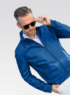Heinz Bauer Herrenlederjacke - Modell Roadstar in true blue