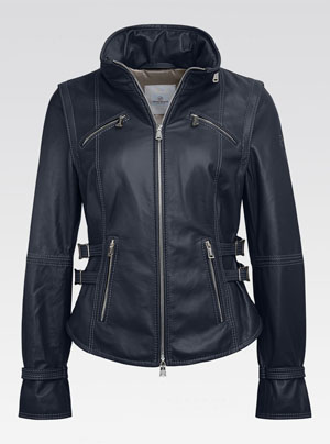 Heinz Bauer Lederjacke für Damen - Modell Scarf marine
