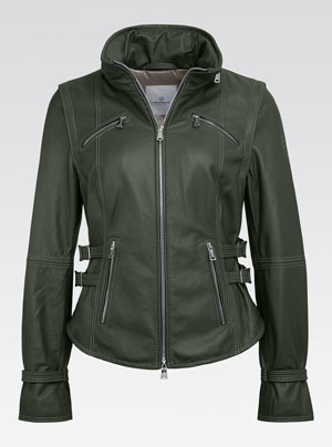 Heinz Bauer Lederjacke für Damen - Modell Scarf oliv