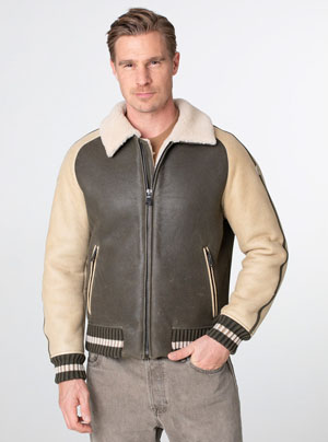Heint Bauer Herren Lederjacke - Model Silvretta avocado ivory