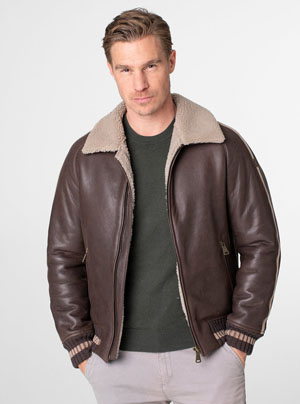 Heint Bauer Herren Lederjacke - Model Silvretta curly braun